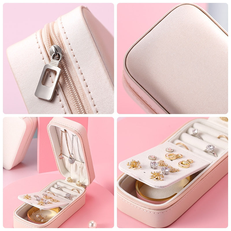 Casegrace Small Travel Jewelry Box Organizer Portable PU Leather Earrings Ring Necklace  Jewelry Case Velvet Jewellery Box