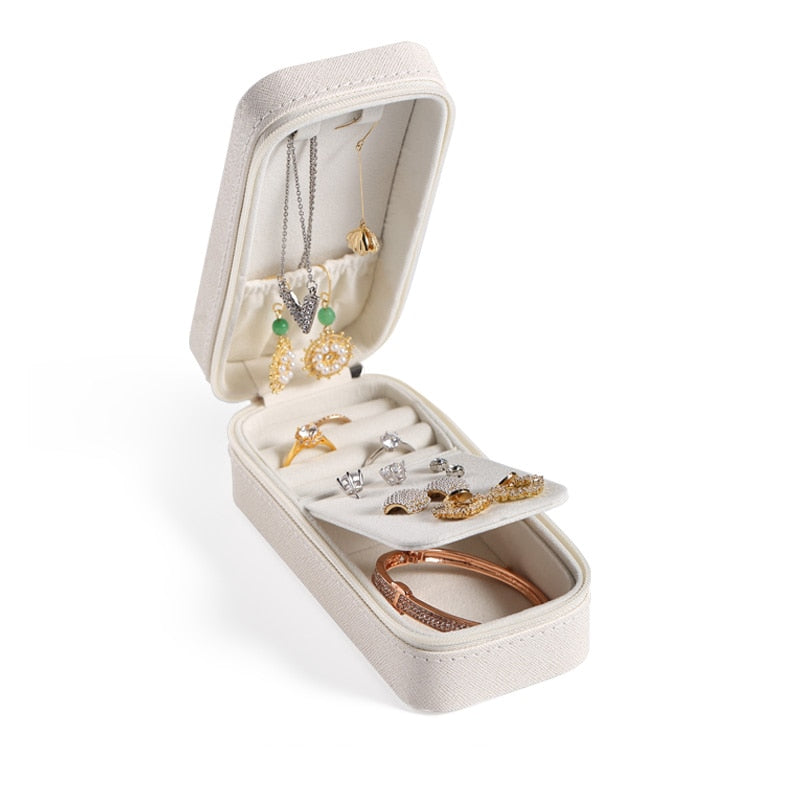 Casegrace Small Travel Jewelry Box Organizer Portable PU Leather Earrings Ring Necklace  Jewelry Case Velvet Jewellery Box