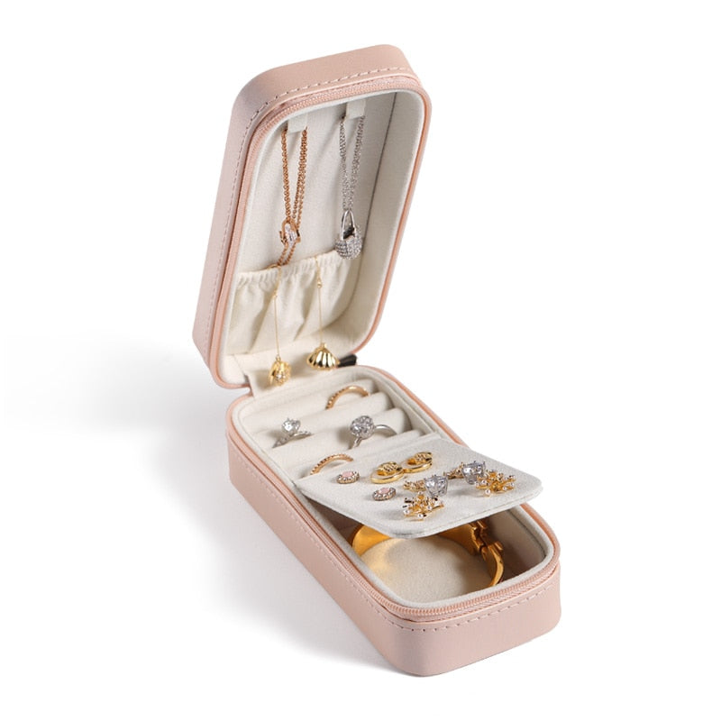 Casegrace Small Travel Jewelry Box Organizer Portable PU Leather Earrings Ring Necklace  Jewelry Case Velvet Jewellery Box