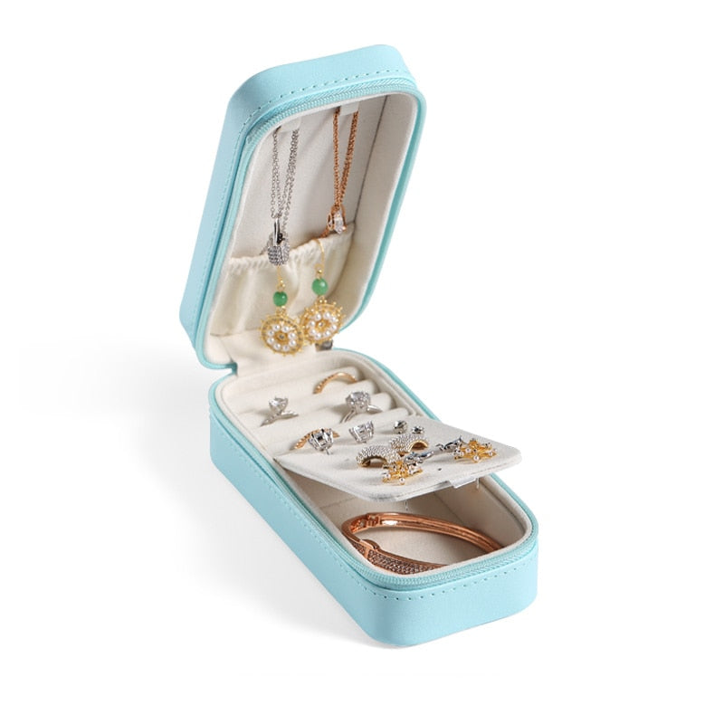 Casegrace Small Travel Jewelry Box Organizer Portable PU Leather Earrings Ring Necklace  Jewelry Case Velvet Jewellery Box