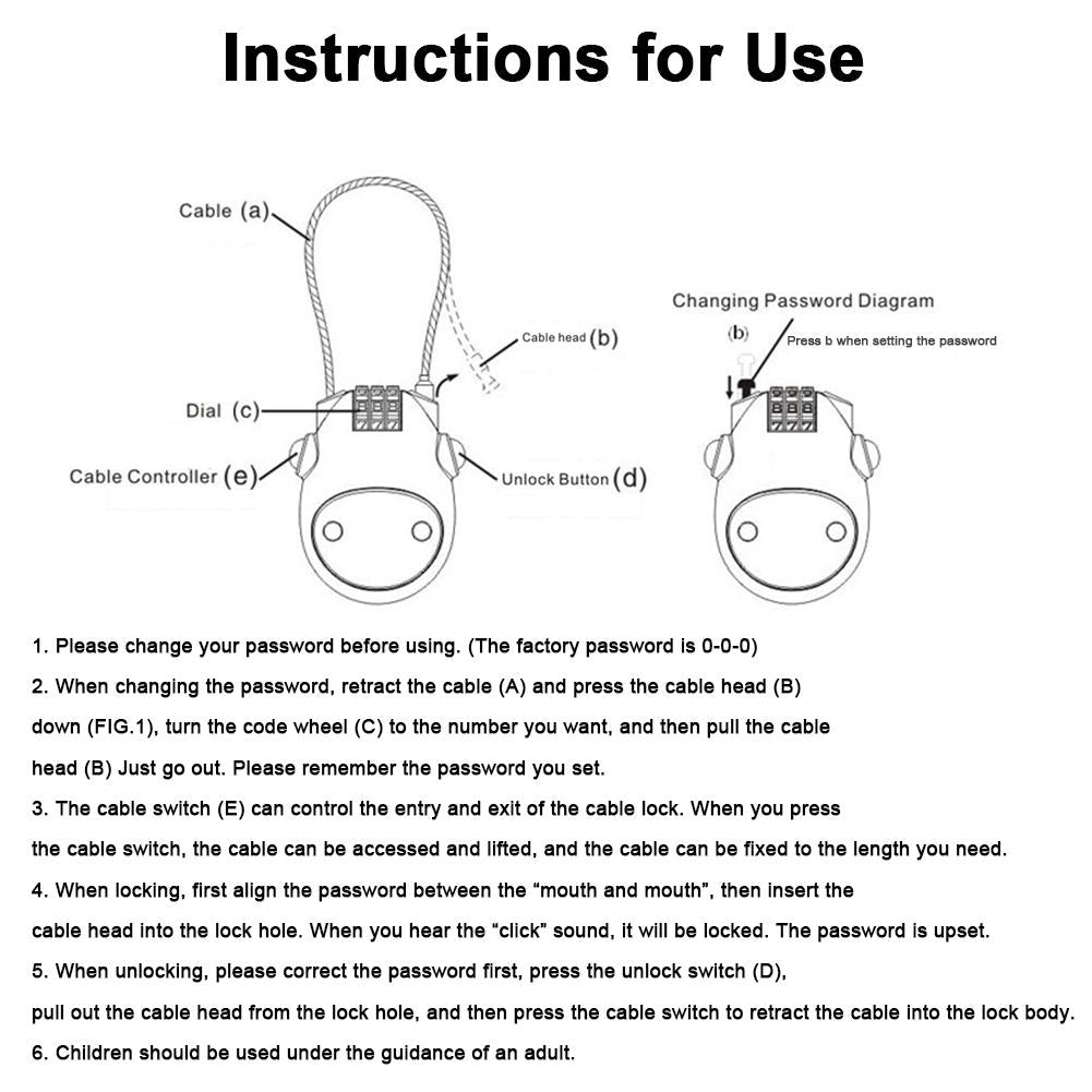 Telescopic Wire Rope Steel Cable Combination Lock Luggage Suitcase Sled Motorcycle Helmet Combination Lock