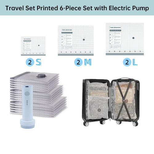 6-Pack Rechargeable Wireless Travel Vacuum Bags - Portable Clothes & Blanket Storage with Pump
