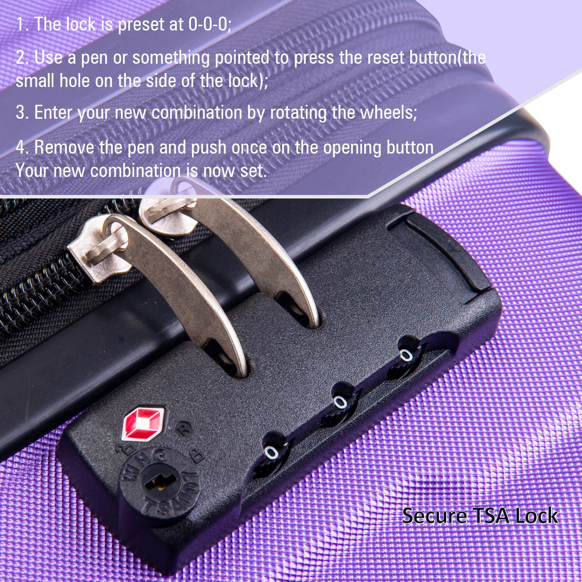 Expanable Spinner Wheel 2 Piece Luggage Set ABS Lightweight Suitcase with TSA Lock 20inch+24inch Purple + Plastic